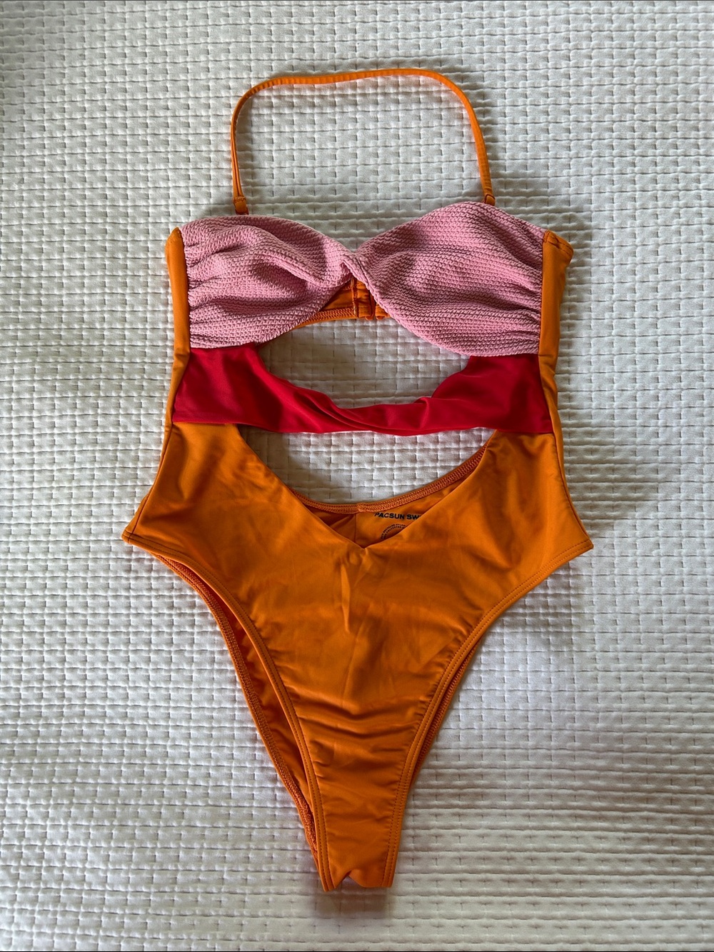 PacSun Orange Pink Red Colorblock Cut-out One-Piece Swimsuit Size S